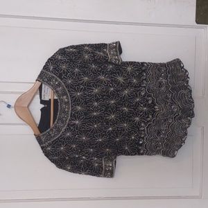 Vintage Papell Boutique 100% Silk Beaded Evening Top